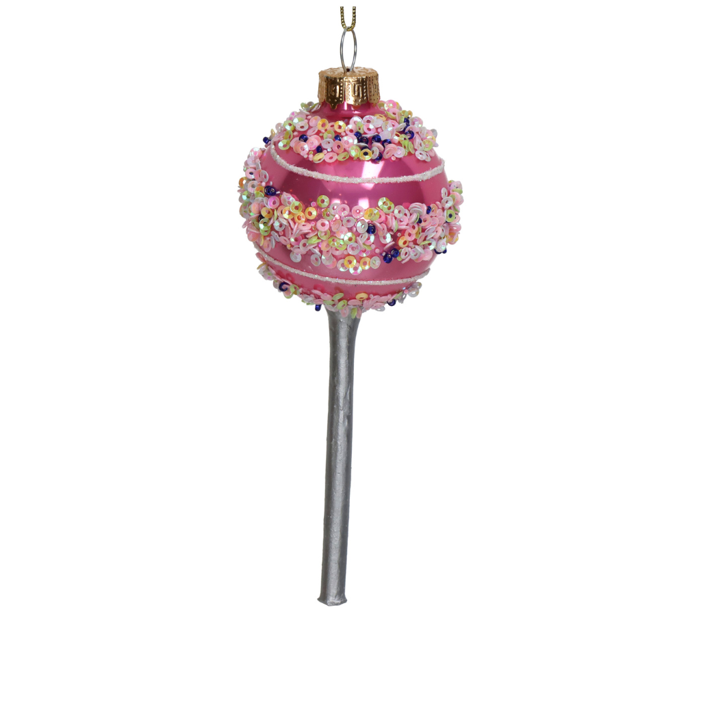 Kersthanger Lolly Glas Roze 13.8 cm