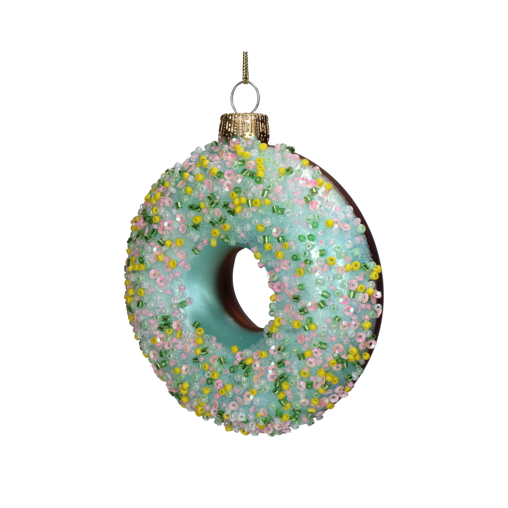 Kersthanger Donut Glas Blauw 9.7 cm