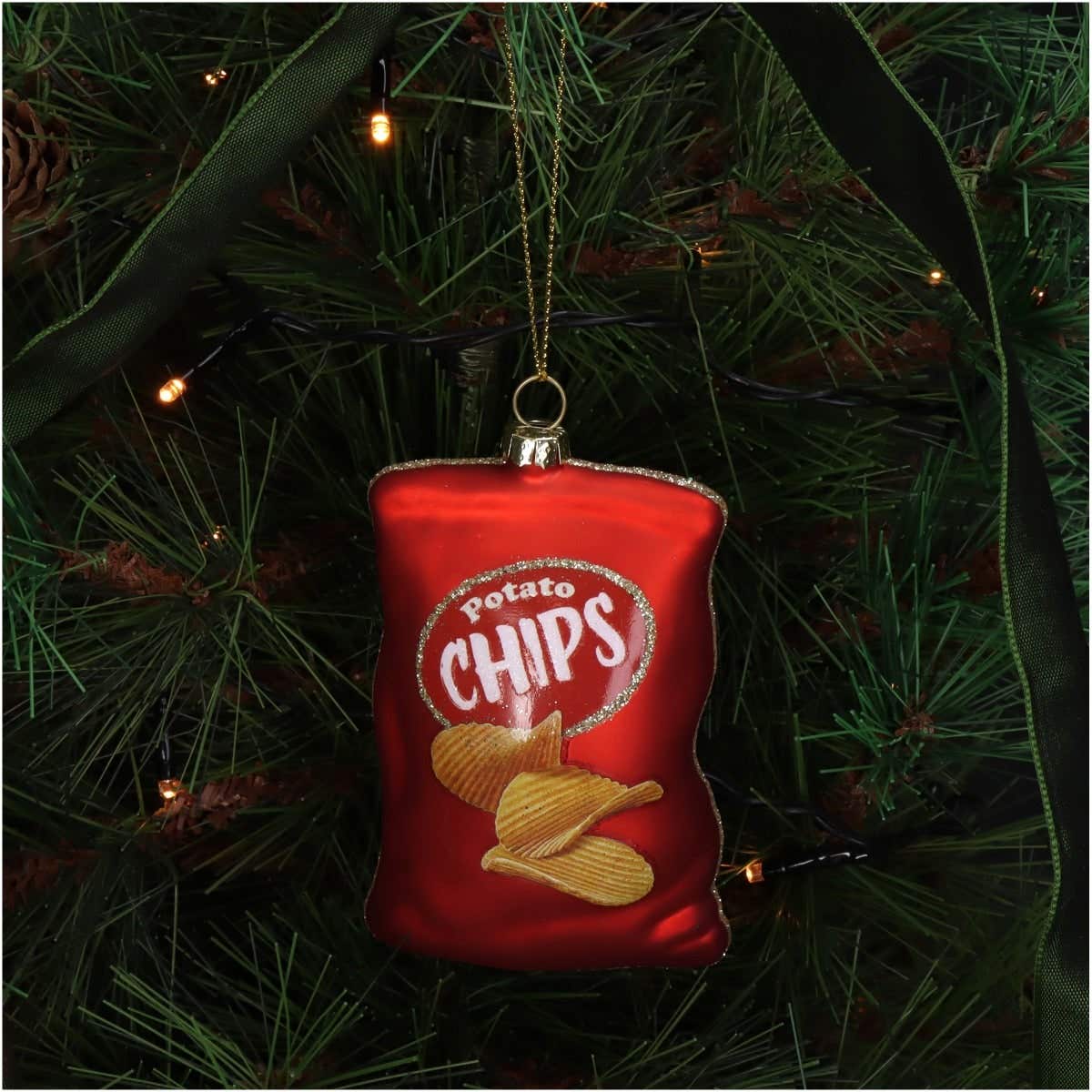 Kersthanger Chips Tas Glas Rood 10 cm