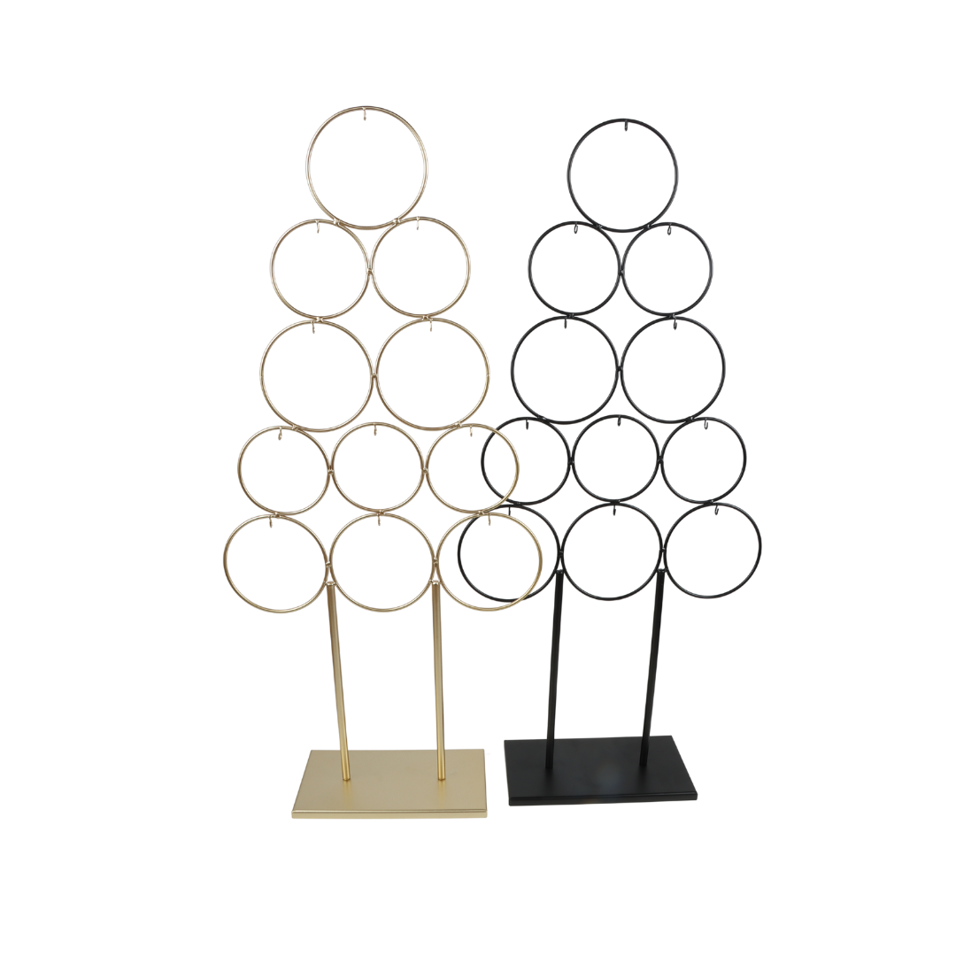 Metalen kerstboom ringen op voet zwart 39 x 84 cm