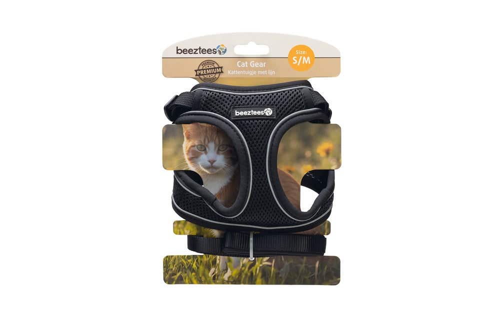 Beeztees kattentuigje met lijn Parinca zwart S/M 23-28 cm