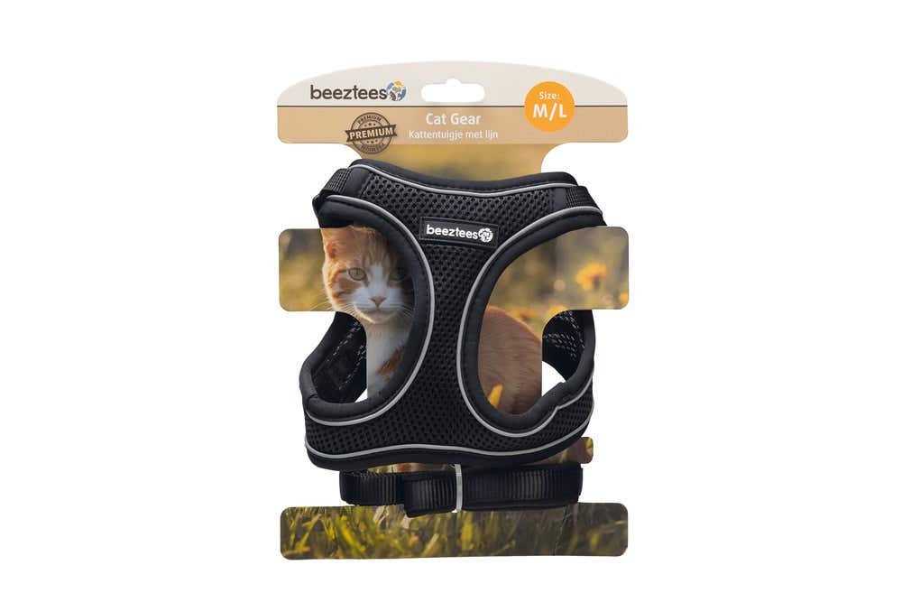 Beeztees kattentuigje met lijn Parinca zwart M/L 26-31 cm