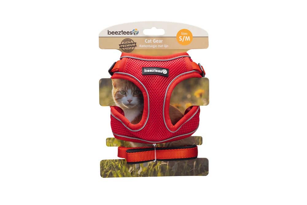Beeztees kattentuigje met lijn Parinca rood S/M 23-28 cm