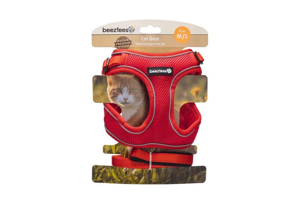 Beeztees kattentuigje met lijn Parinca rood M/L 26-31 cm