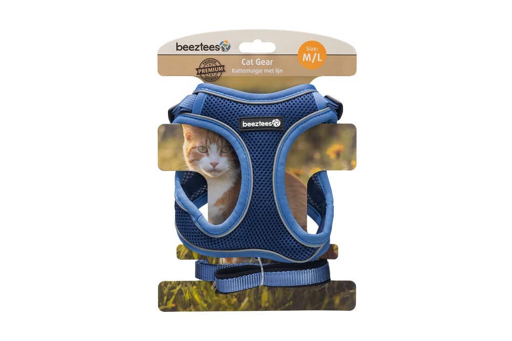 Beeztees kattentuigje met lijn Parinca blauw M/L 26-31 cm