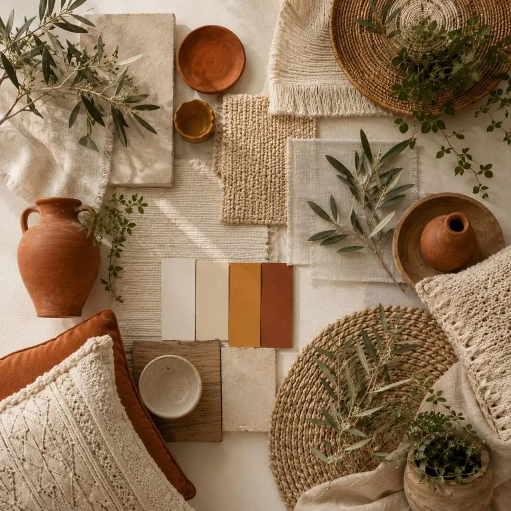 Kleurenpalet voor een bohemian interieur met aardetinten en olijfgroen