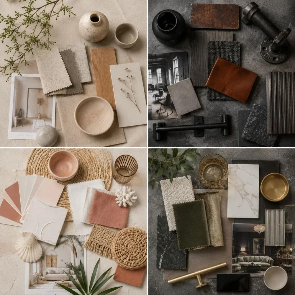 4 verschillende moodboards voor verschillende interieur stijlen