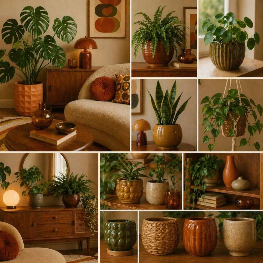 Moodboard van planten voor een retro interieur