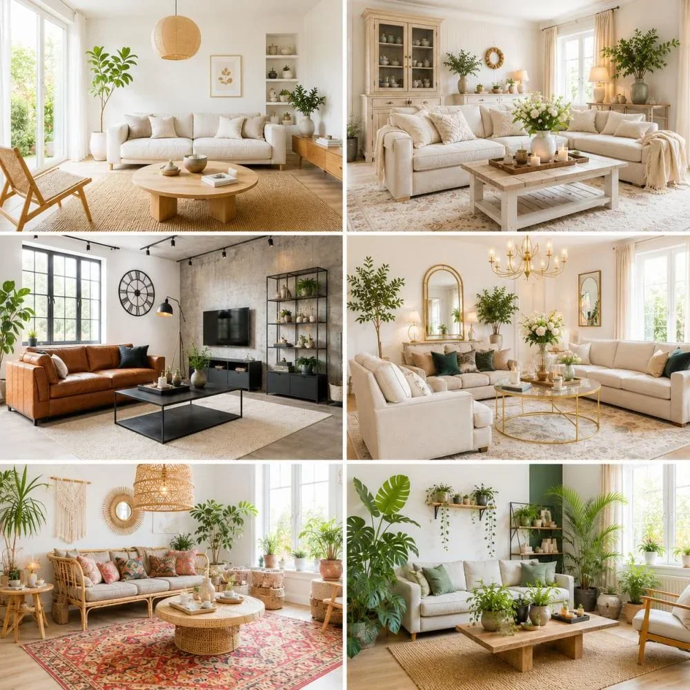 6 verschillende woonkamers met verschillende woonstijlen