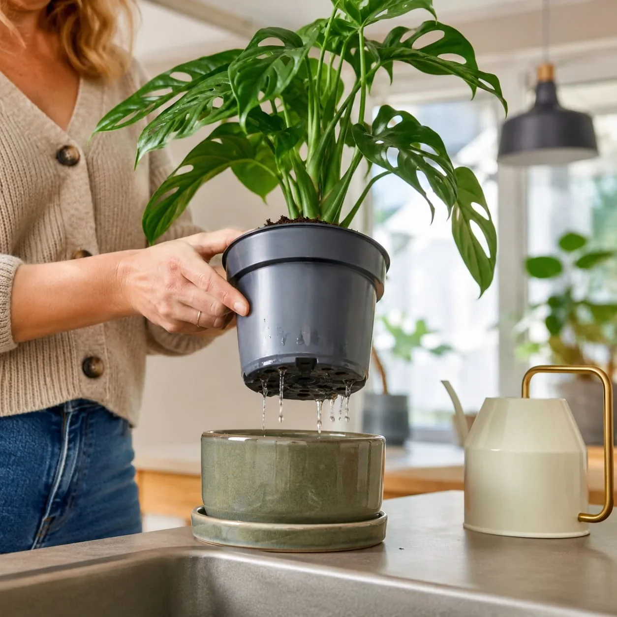 Binnenplant in pot met drainagegaten