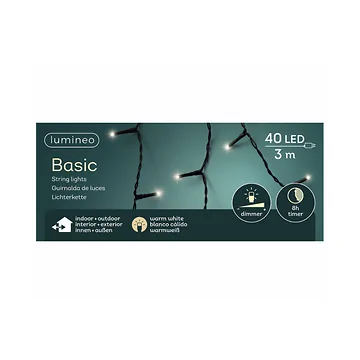 Lumineo LED basic lights zwart 300 cm warm wit 40 lichtjes