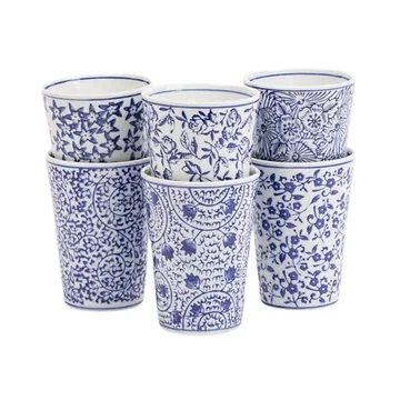 Des Pots Blauw gedecoreerde bekers 10 x 7.5 cm