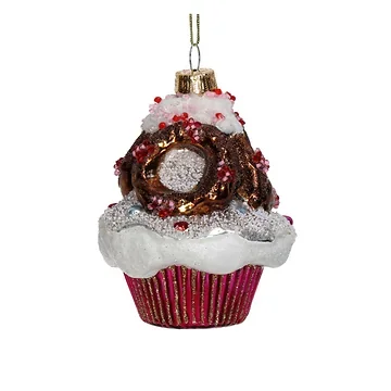Kersthanger Cupcake Glas Roze 9.5 cm