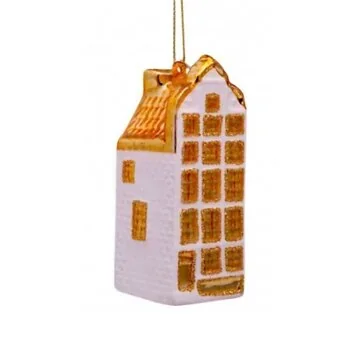 Vondels Kersthanger grachtenpand mat wit/ goud 9 cm