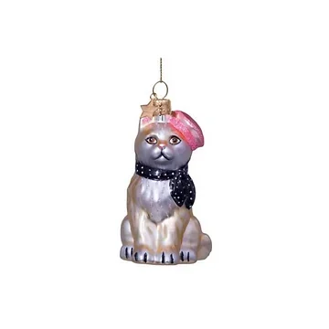 Vondels Kersthanger kat met baret en sjaal 8.5 cm
