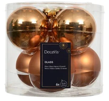 Decoris Kerstballen glas brandy 6 stuks Ø 8 cm