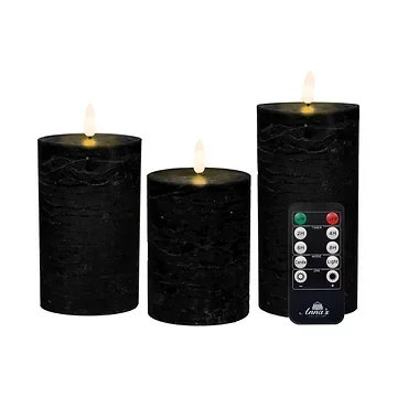 Kaars Zwart Wax Rustiek 3D Lont (3 stuks) met afstandsbediening