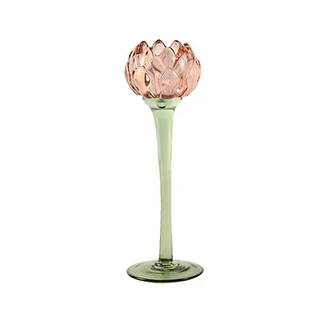 Theelichthouder tulp glas roze 8 x 25.2 cm