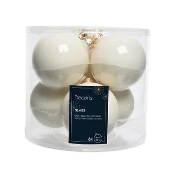 Decoris Kerstballen glas wolwit 6 stuks Ø 8 cm