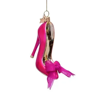 Vondels Kersthanger hoge hak met strik roze 10 cm