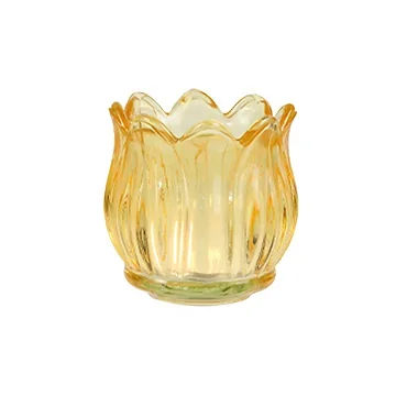 Theelichthouder tulp glas geel 7 x 7 cm