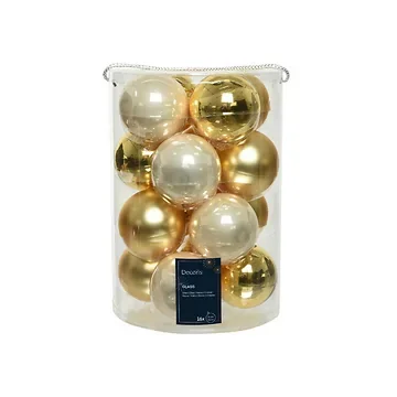 Decoris Kerstballen glas crème-goud 16 stuks Ø 8 cm