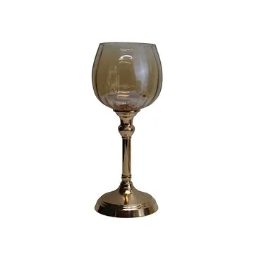 Waxinelichthouder glas op voet metaal goud 13 x 30 cm