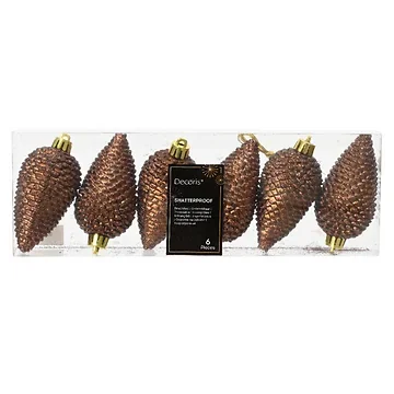 Decoris Dennenappel espresso kunststof 6 stuks 8 cm