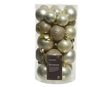 Decoris Kerstballen kunststof mix parel 30 stuks Ø 6 cm