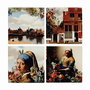 Heinen Delfts Blauw Onderzetters Vermeer Kleur set van 4