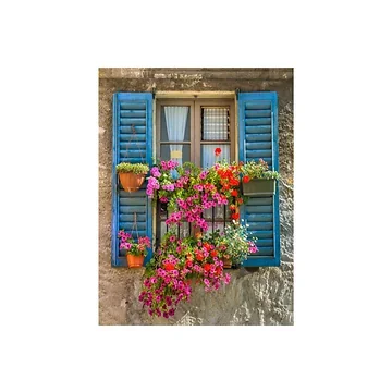 Tuinposter Kozijn met Bloemen 80 x 60 cm