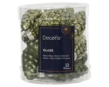 Decoris dennenappel glas groen 12 stuks 6 x 2.5 cm