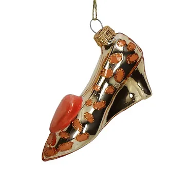Kersthanger Schoen Leopard Glas Goud 10.1 cm