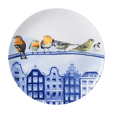 Heinen Delfts Blauw Wandbord Bosvogels In de Stad