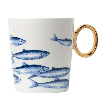 Heinen Delfts Blauw Mok Vissen Goud