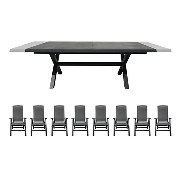 Royal Seasons Uitschuifbare Diningset 8-zits La Palma Zwart