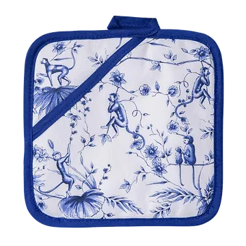 Heinen Delfts Blauw Pannenlap Aapjes Wit