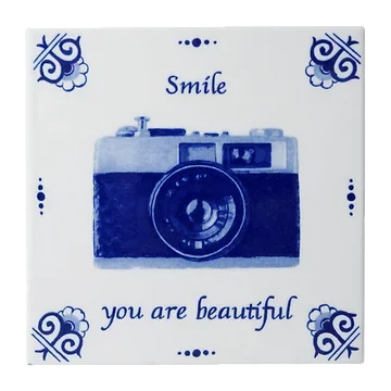 Heinen Delfts Blauw Tegel Smile Engelse Spreuken