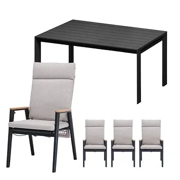 Royal Seasons Diningset 4-zits Portland Zwart