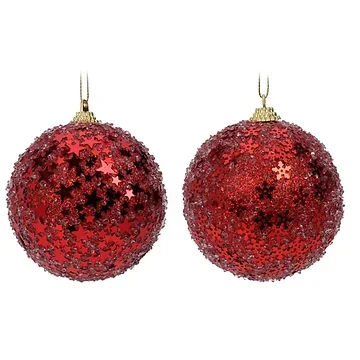 Kerstbal glitter rood 8 cm