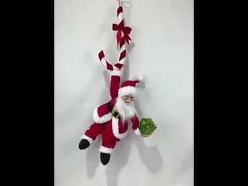 Kerstman hangend aan zuurstok bewegende animatiepop 77 cm
