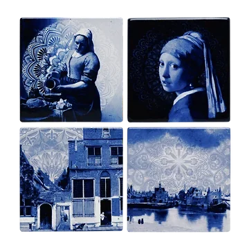 Heinen Delfts Blauw Onderzetters Vermeer Delfts blauw set van 4