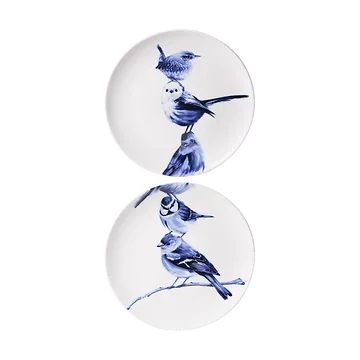 Heinen Delfts Blauw Wandbord Stapeltje Vogels Tweeluik