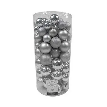 Kerstballen onbreekbaar tube 100 stuks silver