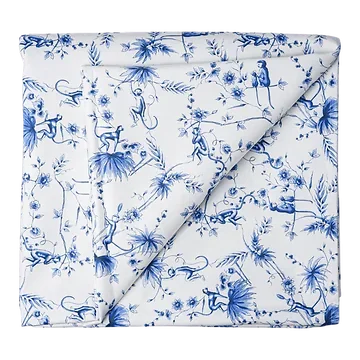Heinen Delfts Blauw Tafelkleed Aapjes Wit