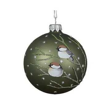 Decoris Kerstbal glas groen vogel 8 cm