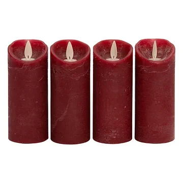 Stompkaars LED Wax Rustiek Bordeaux 12.5 cm 4 stuks met afstandsbediening