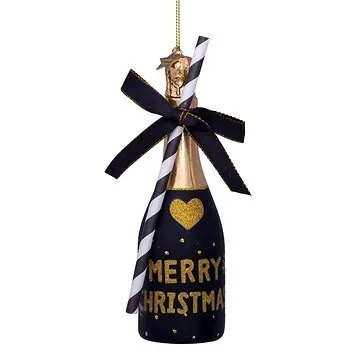 Vondels Kersthanger zwarte champagne fles 16 cm