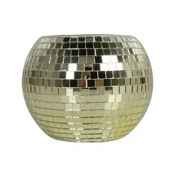 Theelichthouder glasmozaïek goud 10 x 8 cm