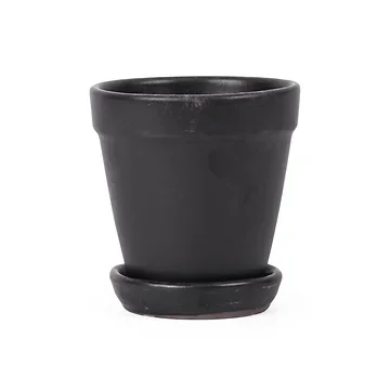 Pot met schotel mat zwart 11 x 11.5 cm